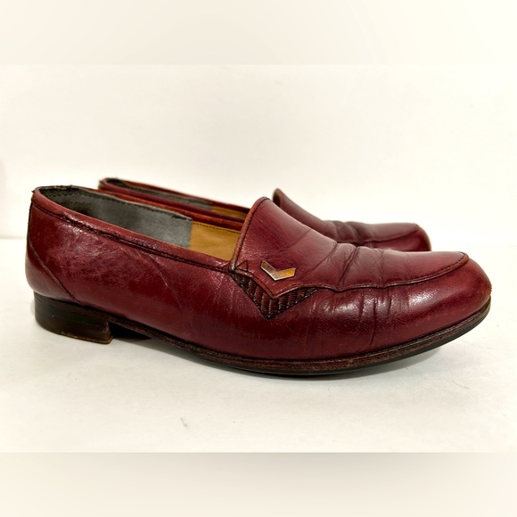 Vintage 80s Leather Loafers Burgundy Preppy Academia Slip In Unisex Women 7.5 - Picture 4 of 6